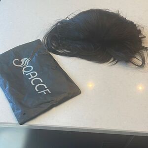 Qaccf men’s wig, 70’s hippie short straight black with widow tie and bolo tie.